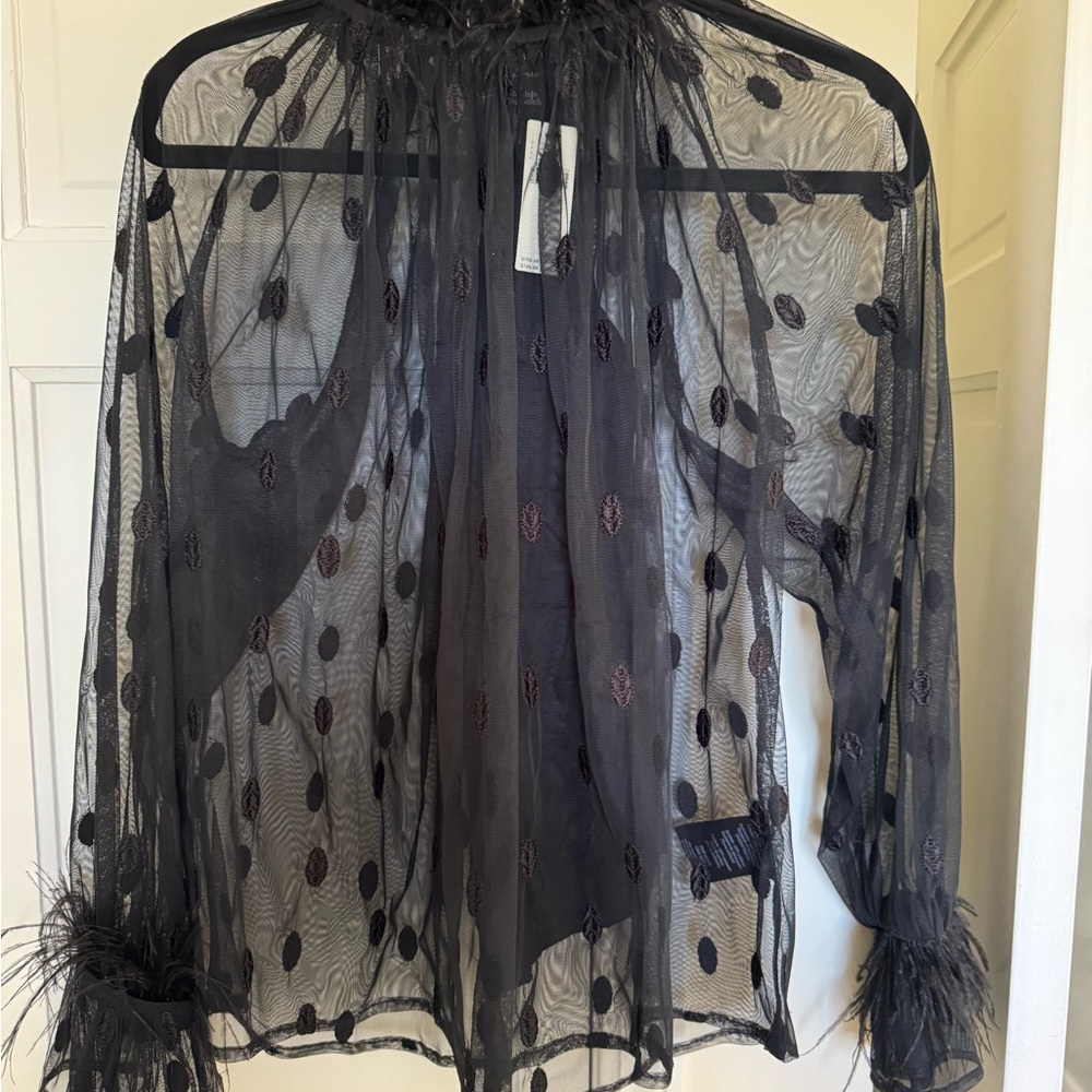 Anthropologie Black Sheer Polka Dot Blouse